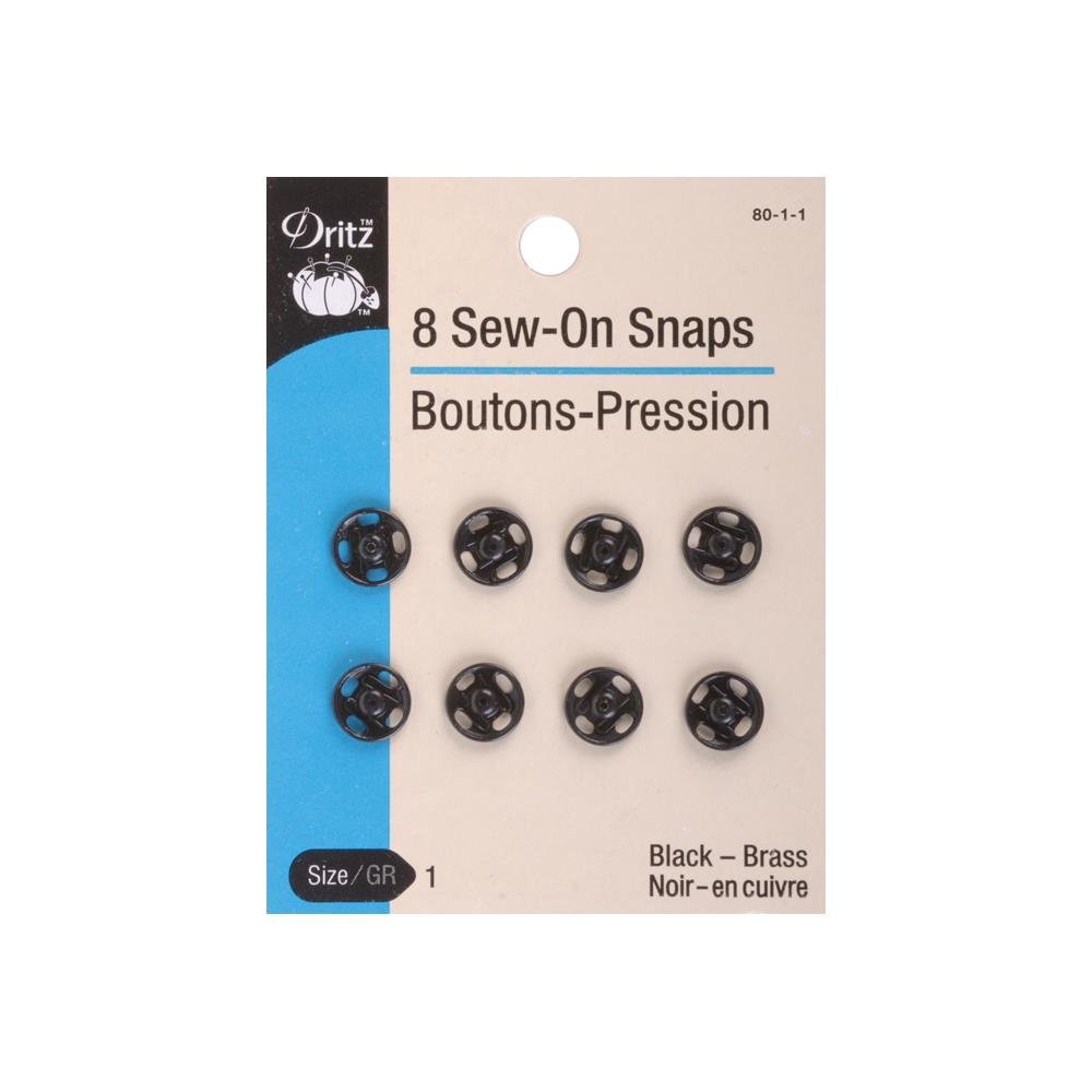 Dritz(R Black Sew-On Snaps - Size 1 8/Pkg