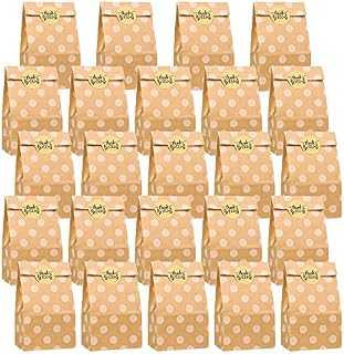 XC 24 PCS Mini Polka Dot Brown Paper Bags Small Kraft Paper Bag for Gifts 3.5 x 2.4 x 7.1 Inches Candy Paper Bags with Thank You Label Stickers Party Bags for Birthday Wedding