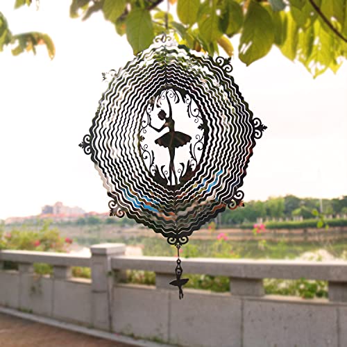 Wind Hanging Spinners, 3D Metal Ballet Girl Wind Spinner, Kinetic 360 Degree Spiral Wind Spinners, Metal Dancing Ballerina Hanging Spinner Yard And Garden Decor (Silver) #TOP3