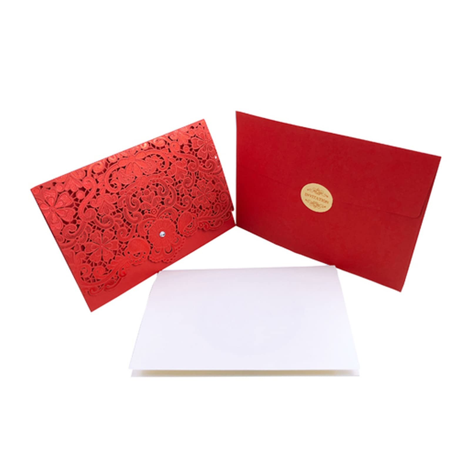 Tarjeta de felicitación 50 unids oro rojo láser corte lujo flora elegante diamante boda invitaciones tarjeta personalizada boda favor evento y festivos suministros Tarjetas de felicitación(One Set Red