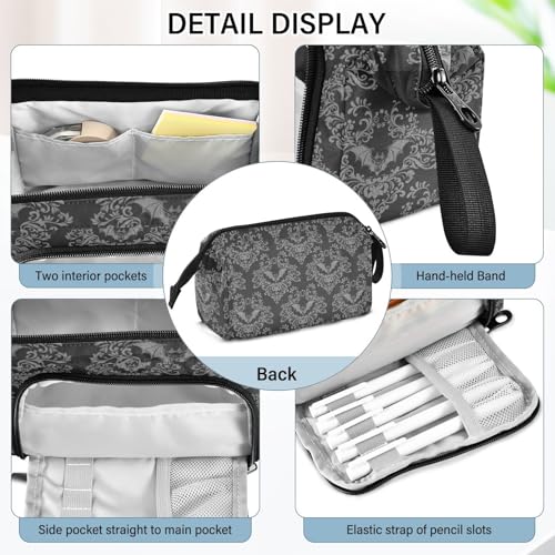 Image of Goth Bats Black Big Capacity Pencil Pen Case Large Pencil Pouch | Portable Multi Compartment Zipper Pencil Bags Stationery Storage for Men Women College Office