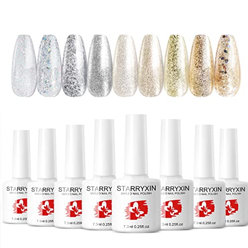 9 Colors Glitter Gel Nail Polish Set -Shiny Diamond Reflective Gel Polish Kit Nail Art Design Kit for Manicure DIY, Nails Art Design