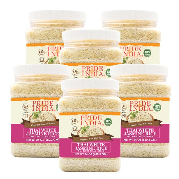 Pride Of IndiaPACK of 6 - Thai White Jasmine Rice - Fragrant Hom Mali Rice, 1.5 Pound Jar