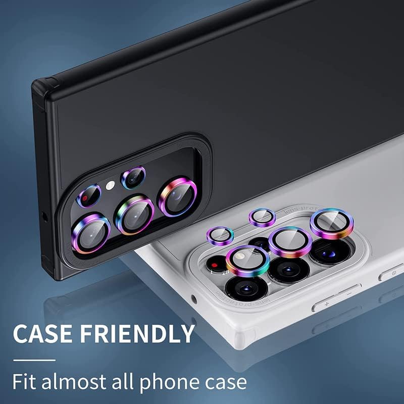 Image of Camera Lens Protector Ring Compatible with Samsung Galaxy S23 Ultra | Tempered Glass + Aluminum Alloy Ring | Full Coverage Lens Guard | Scratch Proof | HD Clear | Case Friendly | Rainbow