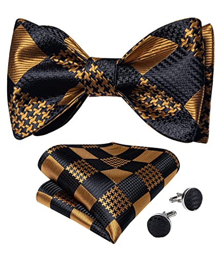 Image of DiBanGu Men Bow Tie Paisley Striped Self-Bow Tie for Men and Silk Woven Bowtie Pocket Square Cufflinks Wedding Party
