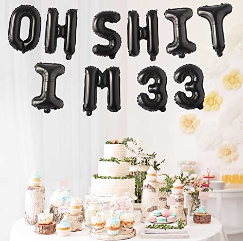 Image of Happy Birthday Balloon Oh I'm 33! Latex Balloons 16 Inch Black Hallo Twenty Five Cheers to 33 Years Old Theme Decor for Man Woman Happy 33rd Party Photo Studio Prop Flag Decorations Favors Supplies