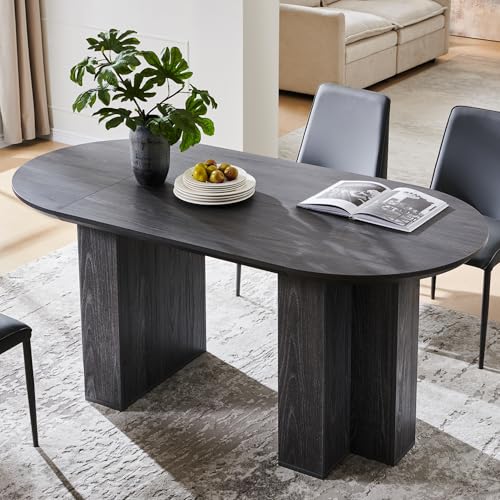 OKD 63 Inch Modern Wood Oval Dining Table for 4-6,