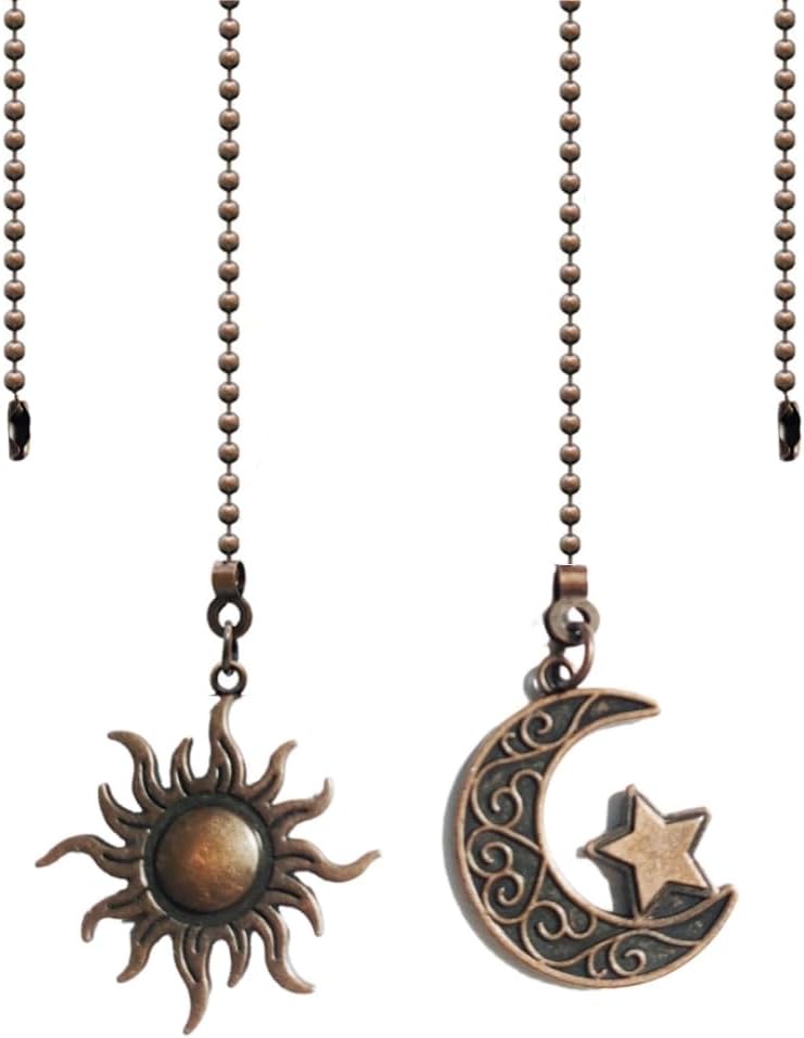 Pull Chain,Ceiling Fan Pull Chain 4Pcs,12 Inches Lighting Fan Beaded Ball Fan Pull Chain Extender Ornament with Connector -Moon and Sun (Red Bronze)