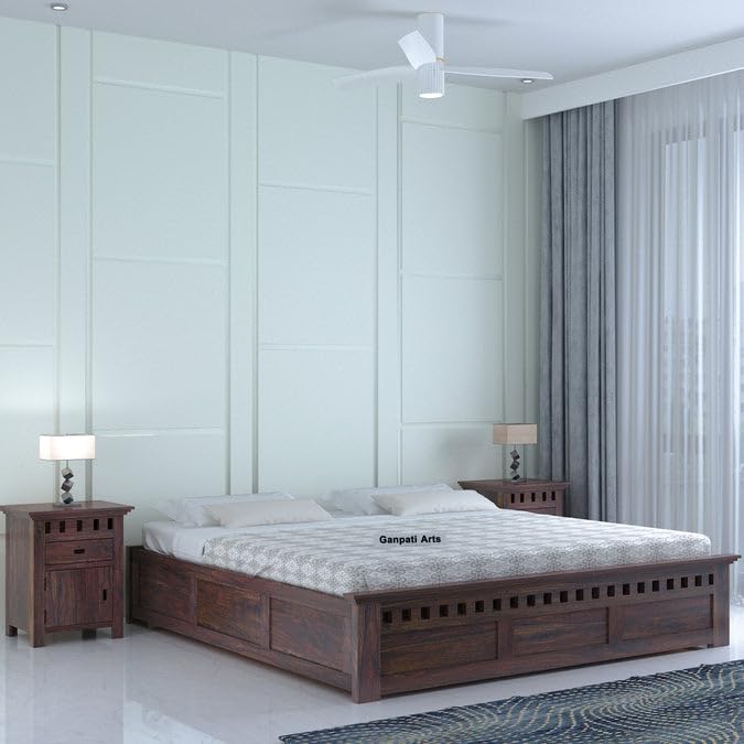 Ganpati Arts Armania Solid Sheesham Wood Queen Size Bed with Box Storage Without Headboard Wooden Double Bed Cot Palang Furniture for Bedroom Living Room Home (Walnut Finish)