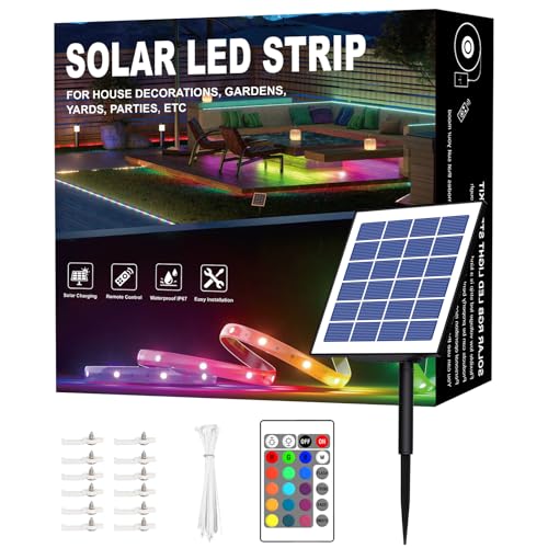 Image of 100ft (50ft*2) Outdoor Led Strip Lights Waterproof, Upgraded RGB Solar Led Strip Lights Outdoor with Self-Adhesive, Auto On /Off 16 Colors and 4 Modes with Remote Timer Great for Patio Decor