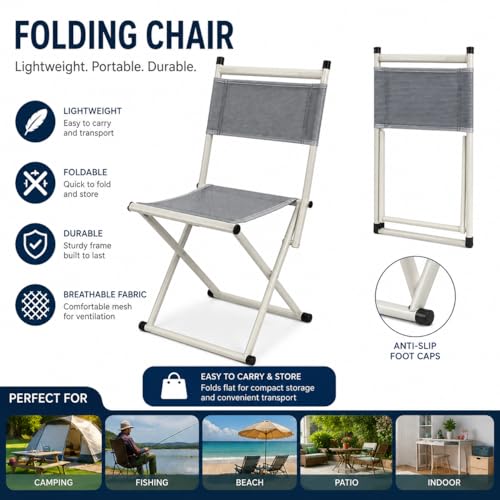 Image of AARKRI SALES Portable Folding Stool - Heavy Duty Outdoor Chair for Camping, Hiking, Fishing, Picnic - Collapsible Mini Travel and Garden Seat (Foldable Chair Grey)