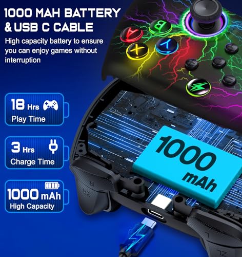 Wireless Switch Pro Controller for Nintendo Switch Controller, Cool LED Wired PC Joysticks-Wireless iOS Gamepad/Android Remote/Programmable Nintendo Switch Accessories Interactive Gaming Figures