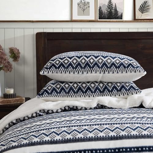 Image of Eddie Bauer - Twin Comforter Set, Reversible Plush Bedding with Matching Sham, Dorm Essentials, Oeko-Tex Certified (Shelton Fair Isle Navy)