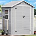 DWVO 6.2x3.4 FT Outdoor Resin Storage Shed with Reinforced Floor, All-Weather Bike Storage Shed with Lockable Door, Window and Vent, Waterproof Plastic Tool Storage for Garden, Backyard, Patio, Lawn