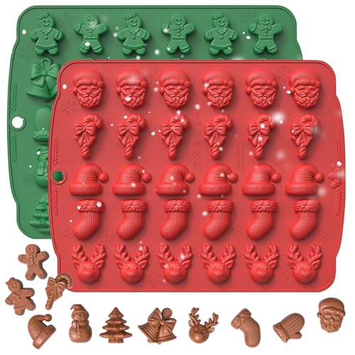 2Pcs Christmas Silicone Chocolate Moulds,Silicone Christmas Tree Snowman Shapes Cake Mould Chocolate Candy Pan Soap Moulds Ice Cube Tray for Christmas Xmas New Year Cake DIY Decoration