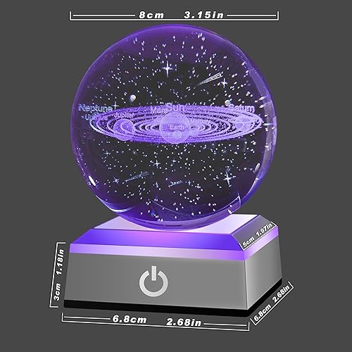 hochance 3D Solar System Crystal Ball Nightlight Multicolor Decolamp for Science Astronomy Space,for Boyfriends Husband Him,Presents for Fathers Kids Boys Birthday - Image 5