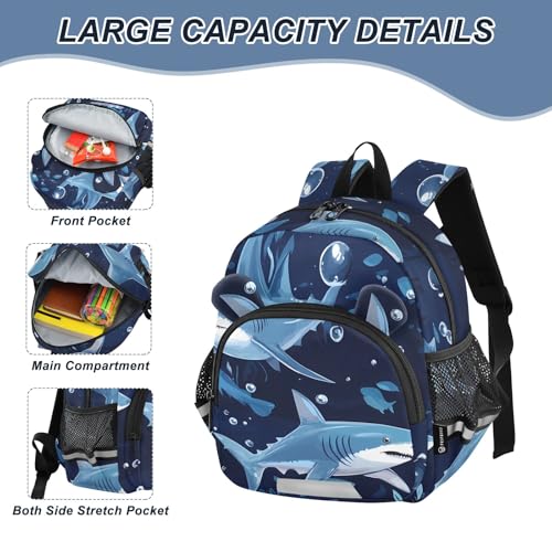 Kid's Backpack for Boys & Girls Toddler Bag Shark Pattern Backpack with Safety Leash4