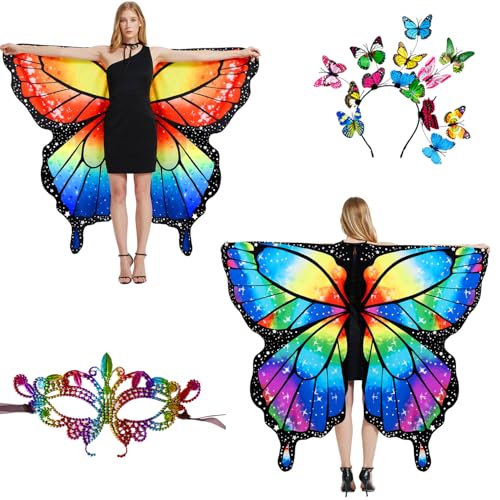 LYL. Ling Erwachsene Schmetterlingsflügel, Doppelseitige Erwachsene Feenflügel, Halloween Kostüme für Frauen Bunter Schmetterlingsumhang (#002)