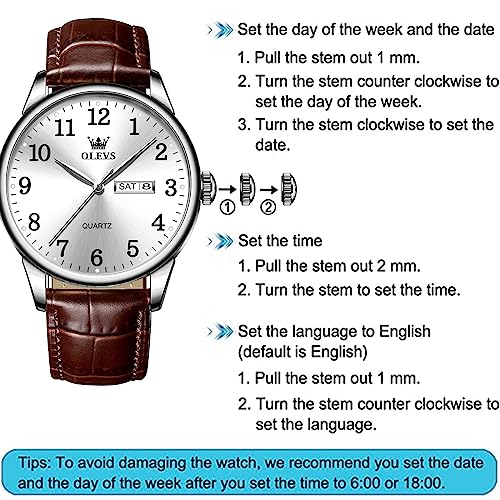 Image of OLEVS Watch Men Mens Watches Watches for Men Leather Band Classic Brown Leather Watch Men, Analog Watch Men, Black Mens Leather Watch, Dress Waterproof Large Face Mens Watch,Relojes para Hombres Watch
