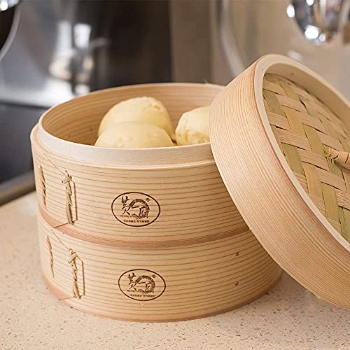 Xmyz 7-12 Inch Handmade Wooden Steamer Household 2 Tiers Deep Wooden Basket - For Dumpling Dim Sum #TOP6