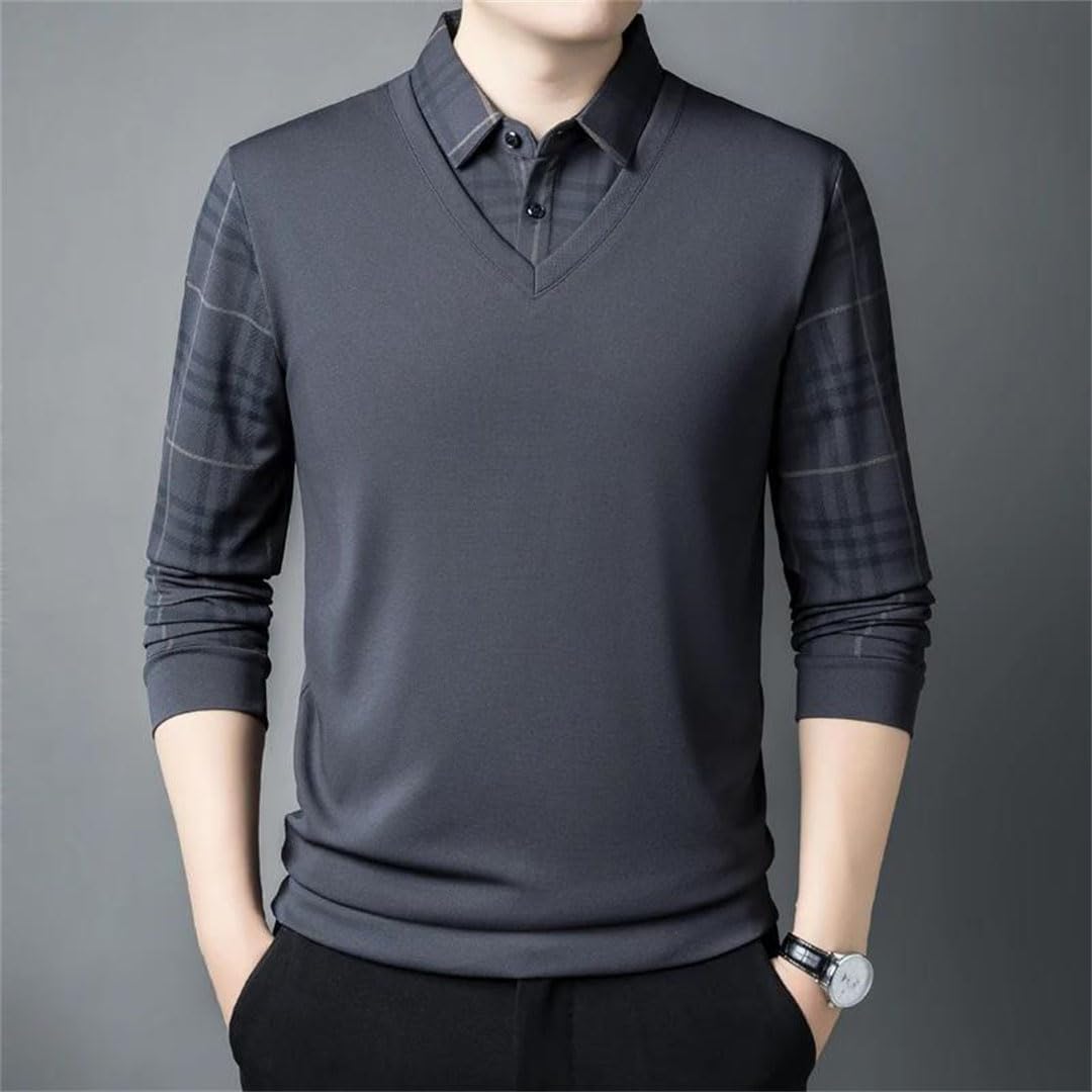 Camiseta polo de manga larga con botones y cuello vuelto para hombre, color de contraste