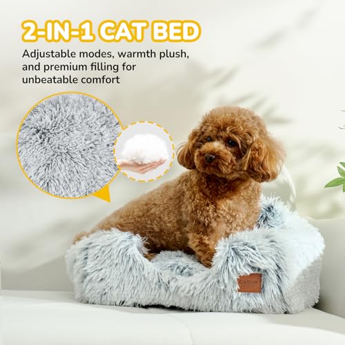 CATISM Katzenhöhle Katzenbett Katzenhaus Kuschelhöhle 45x45cm, 2 in 1 Faltbar Waschbar Bequemer Katzenschlafplatz für Katzen Kätzchen Welpen mit Abnehmbarem Katzenkopfkissen (Grau)