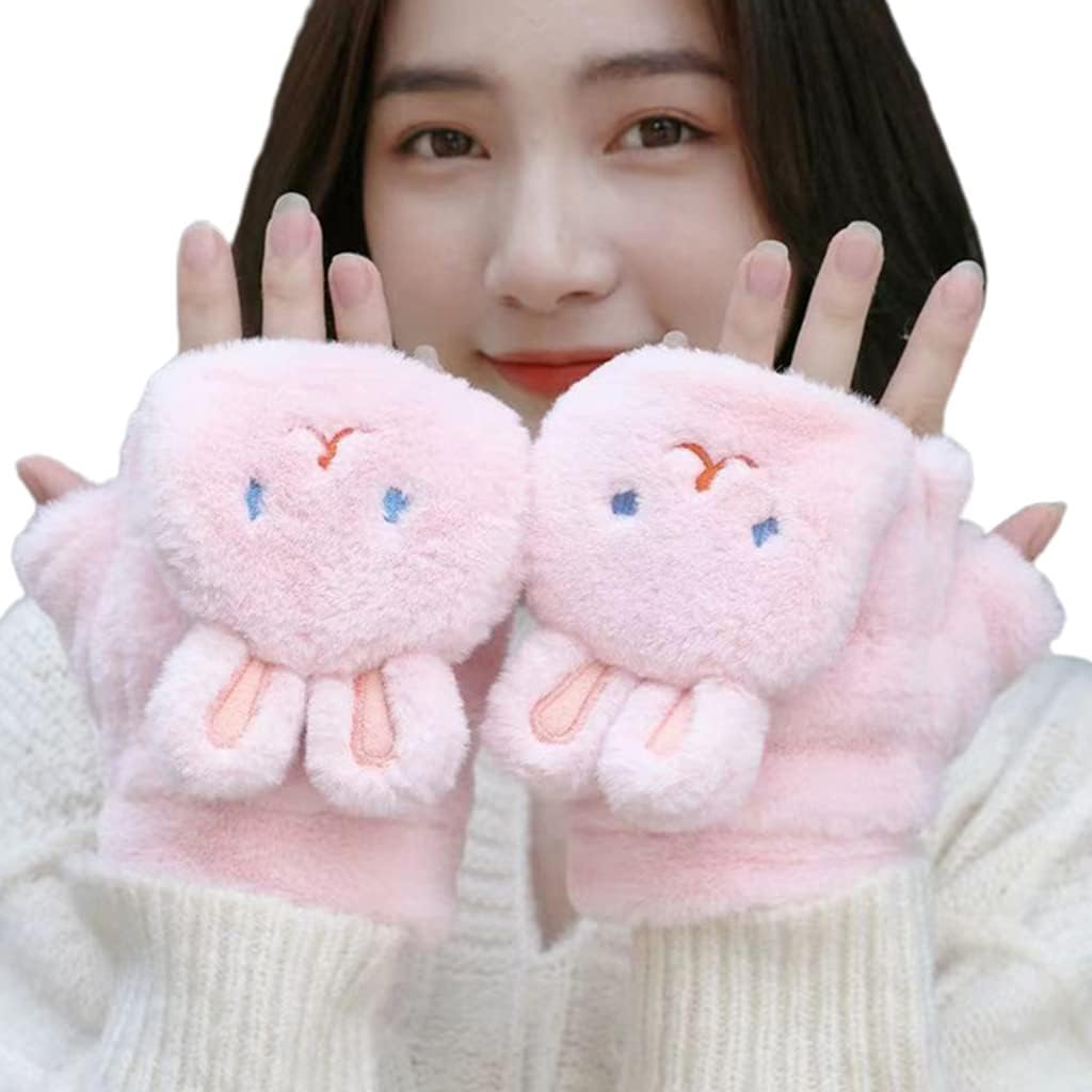 JSGHGDF Zachte Meisjes Handschoenen Warme Wanten Vinger Cartoon Konijnen Vormige Convertible Mitten Voor Winter Levert, Wit, M