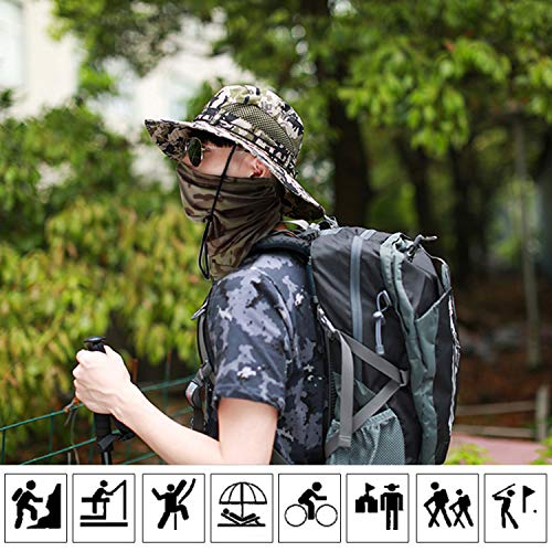 Fishing Hats For Men With Cooling Neck Gaiter Set Wide Brim Boonie Bucket Sun Hats For Men Women Hunting Mesh Beach Cap(Camo Green Hat+ Green Neck Gaiter) #TOP6