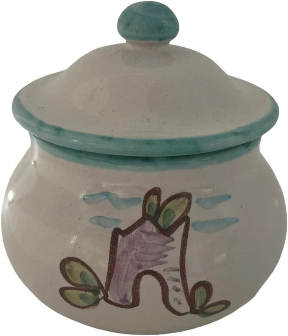 Hand-Painted Ceramic Garlic Keeper Jar – Made in Italy – Dishwasher & Microwave Safe – Breathable Garlic Storage with Lid – Rustic Italian Pottery