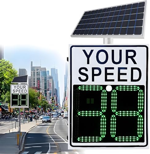 Wireless Solar Traffic Speed Display, Radar Speed Sign with Remote Control, 2/3 Digit LED Panel, Digital Speed Detector for Streets & Neighborhoods - 27"x20" Orange