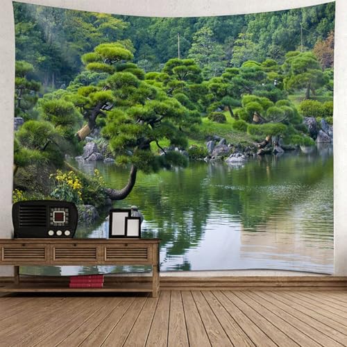 Tapiz para colgar de 150x150 cm: decora paredes vacías con un paisaje de río y árboles