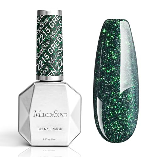 MelodySusie Green Glitter Gel Nail Polish,Sparkle 0.5 Fl Oz Soak Off UV LED Christmas Green Glitter Gel Polish Gift for Women Nail Art Manicure Salon DIY Nail Design Decoration at Home-z215