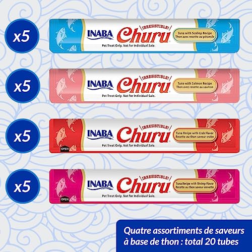 INABA Churu - Friandises pour Chats en Purée aux 4 Saveurs de Fruits de Mer et Thon - Délicieux Snacks pour Félins - Texture Lisse et Onctueuse - Nourriture pour Chats - 20 Tubes x 14g – Image 6