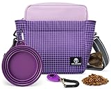 WILDOMS Dog Treat Pouch – Large Capacity with Magnetic Closure, Dog Walking Fanny Pack Built-in Poop Bag Dispenser, Clicker & Collapsible Bowl for Training & Walking - Purple
