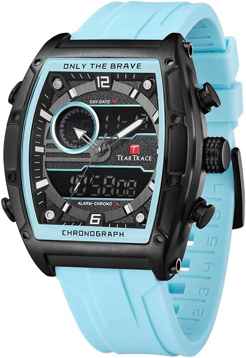 Mens Analog Digital Watch Waterproof, Watches for Men Chronograph with Alarm, Stopwatch Luminous Display, Silicone Strap for Dress Sport