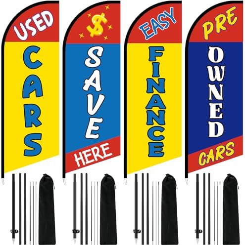 4 Pack 7 ft Used Cars Flags - Used Cars Dealer Flags with Pole Ki...