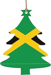 Flag of Jamaica Wooden Christmas Tree Shape Christmas Decoration Set - Can be hung on Christmas trees and windows - 6-Piece Set