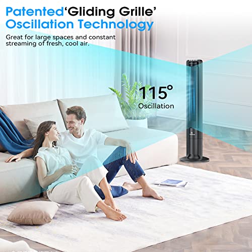 Airvention 115° Oscillating Modern Tower Fan for Bedroom, 43'' Standing Fan with Remote, 7.5H Timer, 28dB Ultra Quiet Cooling Floor Fan for Home, Office or Bedroom, 3 Speeds, 3 Modes, X01A, Black by Airvention - Used condition - Image 3