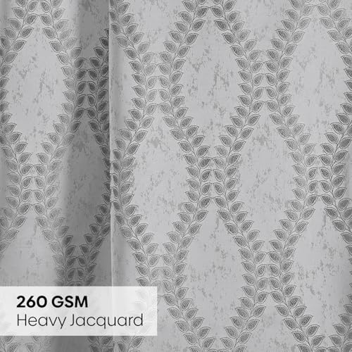 Image of haus & kinder Jacquard Door Curtain 7 Feet Long Pack of 1 Door Curtain, 7 Feet Curtain for Door (Silver Groove Embossed, Grey Floral Nature Design 130x213 CM)