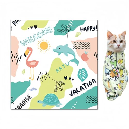 Image of Cat Wrap for Cutting Nails Cloth Burrito Wrap for Nail Clipping,Scratch and Escape Prevention,Multi-Purpose Swaddle Wrap Pet Worker (Dolphin + Flamingo, 21.65inchx21.65inch)