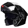 ILM Adult Motorcycle Helmet Dual Visor Flip up Modular Full Face Helmet DOT Model WS206(Gloss Black,Small)