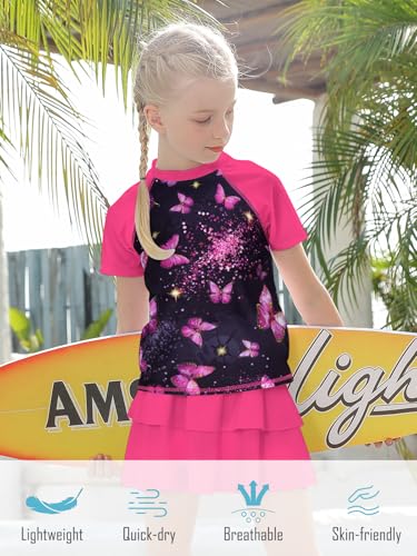 Girls Rash Guard Swimsuit 2 Piece Short Sleeve Bathing Suit Size 6-114