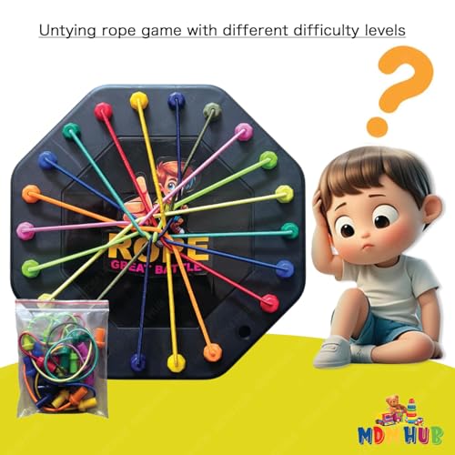 Image of Rope Untangling Puzzle Game, Educational Strategy Board Game for Kids & Adults, Family Travel Party Games with Multi-Level Challenges, Gifts for All Ages