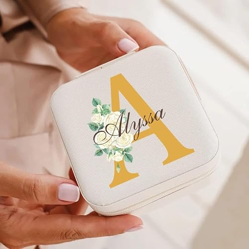 Miniatura 2 de Corissy Joyero personalizado para mujer joyero de viaje personalizado con nombre y flor de nacimiento joyero de cuero para anillos aretes collares