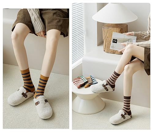 FORJMMP 5/10 Pairs Retro Style Colorful Striped Socks, Cute Athletic Crew socks for Women