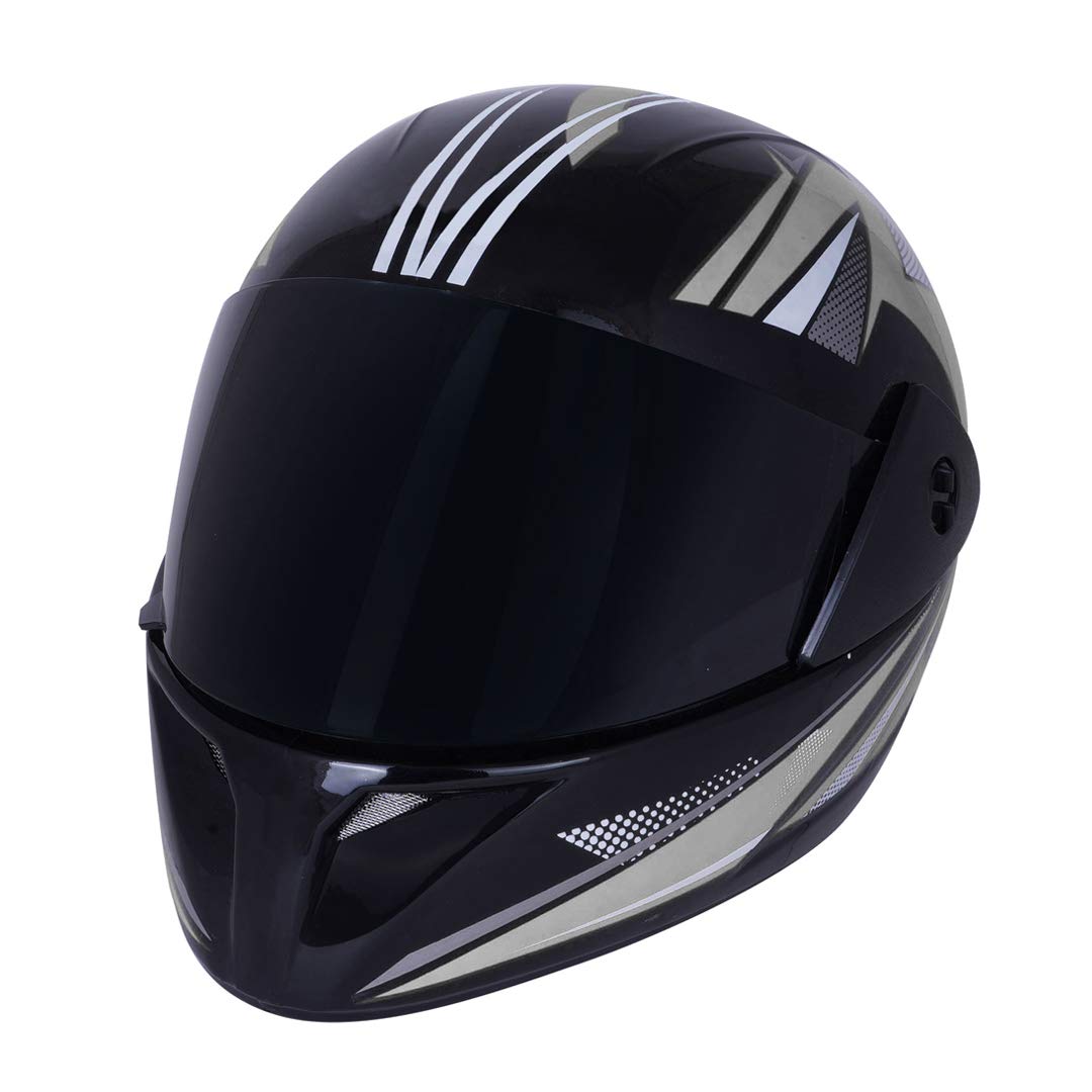 Sage Square Plus Full Face Graphic Helmet | ISI Certified | Tinted Visor | High Standard Safety | Enhanced Design | Extra Comfort (Black Glossy)(Silver) (Size: Large)-image-25