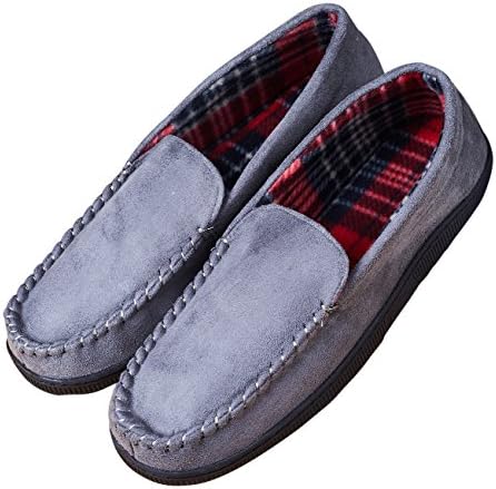 LA PLAGE 2017 Men's Anti-Slip Indoor/Outdoor Microsuede Moccasin Slipper with Hardsole US 9.5-10.5 Gray