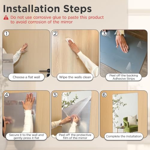 Image of iCAGY Acrylic Full Body Self-Adhesive Shatterproof Mirror | Ultra-Thin, Lightweight, Frameless, Easy Install, Wall Mirror for Home Gym, Bedroom, Closet Door, Rectangle, 18 inchx 48 inch, 1PCS