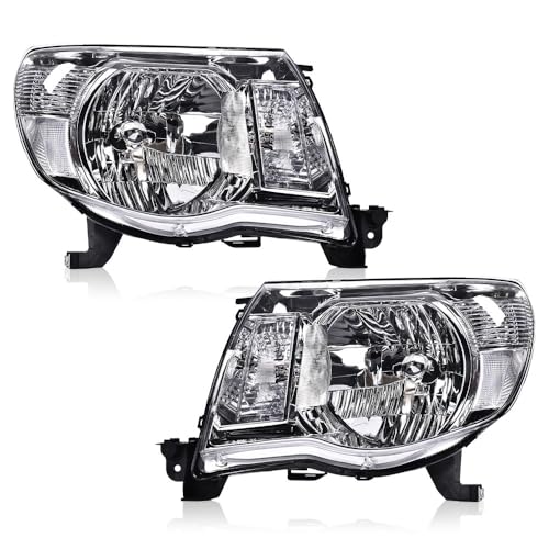 PIT66 Headlights Assembly Compatible with Toyota Tacoma 2005 2006 2007 2008 2009 2010 2011 Left and Right Headlamp Assembly Lamps Accessories Clear Lens Chrome Housing Clear Reflector