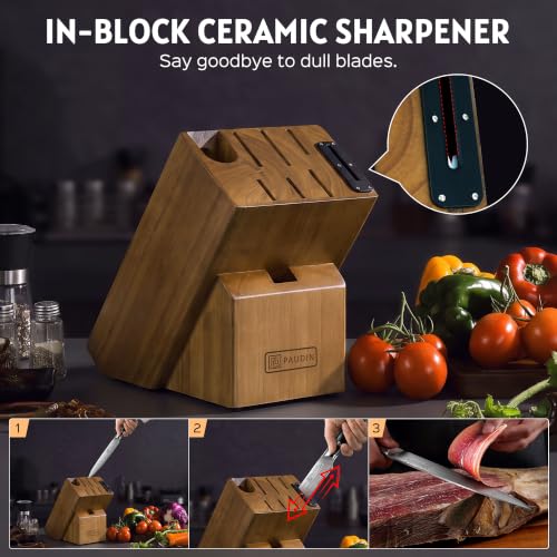 Image of PAUDIN Knife Block Set with Built-in Sharpener, 10 PCS Dishwasher Safe German 1.4116 Steel Kitchen Knives Set, Razor Sharp Full Tang Chef Knife Set,Ergonomic G10 Handle,Gift for Women,Men,Housewarming